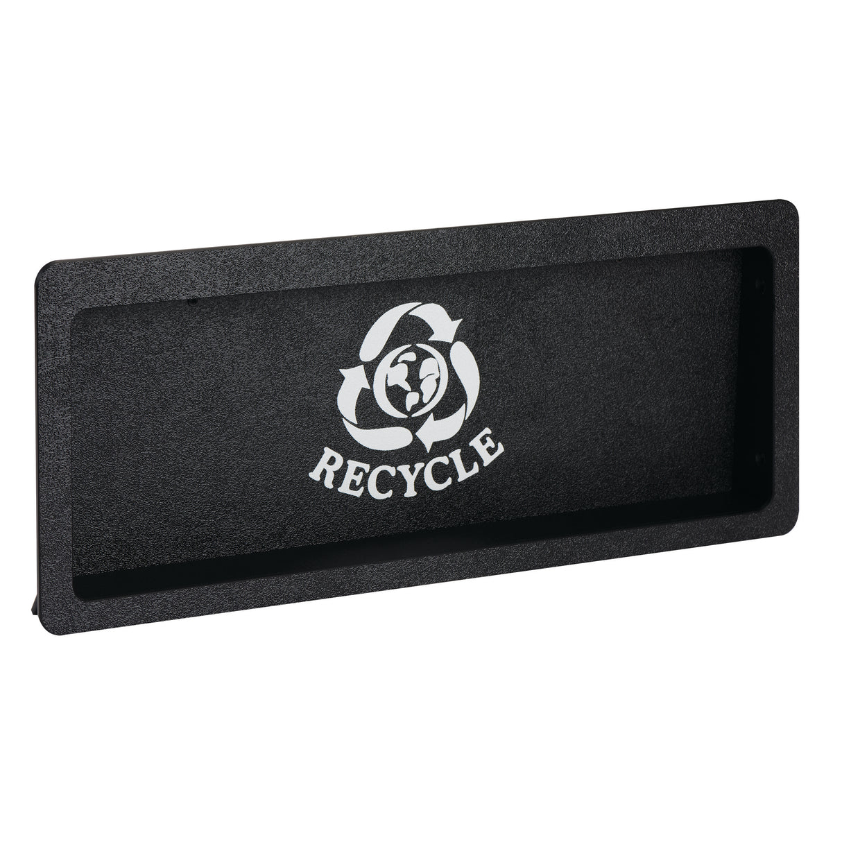 Rectangular black recycling bin lid with an open slot and textured surface. Features a recycling symbol faceplate and the word RECYCLE above the slot, making it easy to identify for collecting recyclable materials.