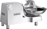 A Hobart food cutter with a 1 HP motor, stainless steel bowl, and sturdy legs. Featuring a large circular cutting bowl, control knob on the front, and visible Hobart branding. The background is plain and light-colored.