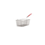 A rectangular Vulcan VBASKET-TWIN85 metal wire deep fryer basket with a long handle covered in red insulation. The mesh design fits electric fryers and allows oil to drain, while the upward-angled handle ensures easy gripping.