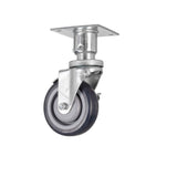 A single 6 inch caster wheel with a metal mounting plate, gray rubber tire, and silver bracket, isolated on white. This sturdy plate mount caster is angled slightly, perfect for use on furniture or carts.