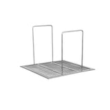 A rectangular mesh crumb screen designed for Vulcan gas fryers features a grid pattern and two parallel vertical metal bars at opposite ends, creating an open frame above the grate. The background is plain white.