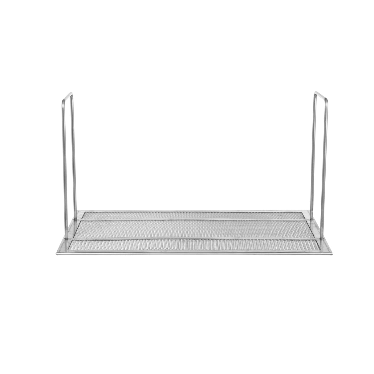A Vulcan metal mesh shelf with a rectangular flat base and two vertical wire supports on each end, photographed on a white background. This minimal, functional design is ideal for organizing items like a mesh crumb screen for 65 lbs gas fryers.