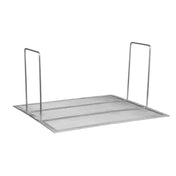 A rectangular Mesh Crumb Screen with two tall, vertical wire handles on opposite ends. Supported by a sturdy frame, this rack is designed for use with Vulcan gas fryers and is shown against a white background.
