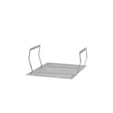 A Vulcan Mesh Crumb Screen grill tray, featuring a fine 1/4" wire mesh and two foldable handles, stands upright in a sleek, minimalist design—perfectly photographed against a plain white background.
