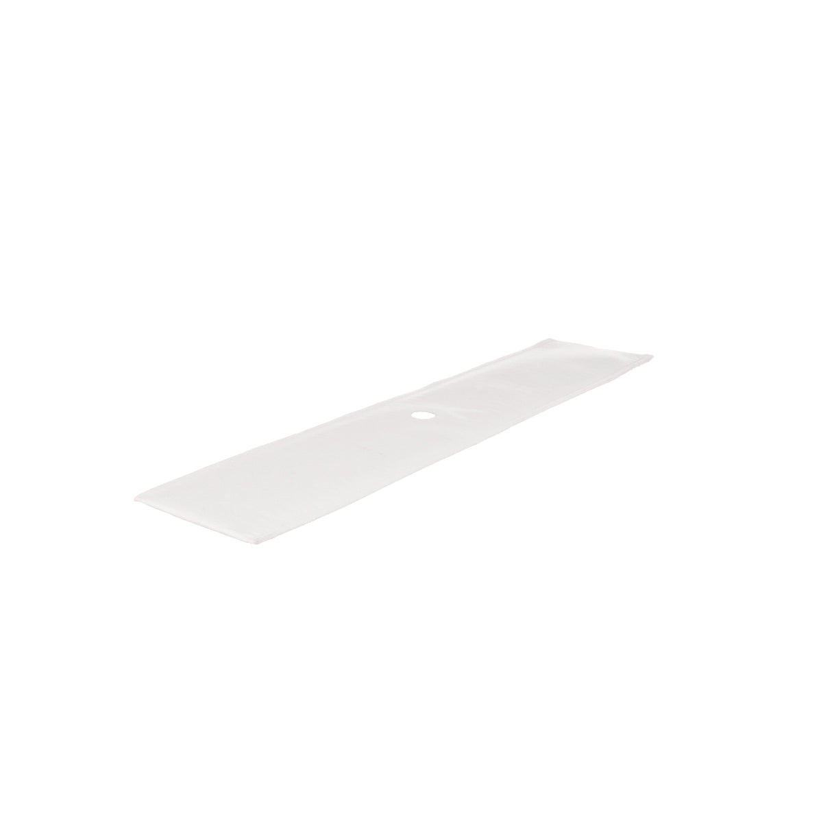 A rectangular, white, flat object with a small circular hole in the center is shown on a plain white background. This smooth, thin item resembles a Micro-Filtration Filter Envelope from the KleenScreen PLUS Filtration System for Vulcan Fryer Refill Kits.