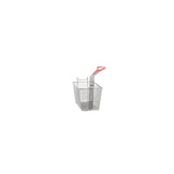 A Vulcan metal deep fryer basket with a red plastic-coated handle is shown upright on a white background. This rectangular metal mesh basket is suitable for holding food items while deep frying in gas fryers or tri-baskets.