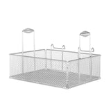 A square, silver metal wire Single Basket with mesh sides and bottom. It has two upright handles with textured grips, slightly raised corners, and is designed for use with Vulcan 85 lbs. fryers. The basket appears empty against a plain white background.