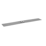 A long, rectangular mesh metal strip with a circular, raised, flat metal plate at its center—part of the KleenScreen PLUS Filtration System for PowerFry Fryers—is pictured on a plain white background with a distinct grid pattern.