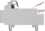 Side view of a Vulcan CEF75 electric countertop fryer with metal construction, two red-handled fryer baskets, control panel at the back, and four silver legs. This model boasts a 75 lbs oil capacity, all set against a plain white background.