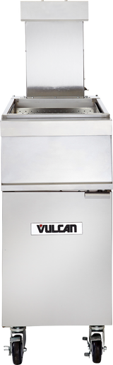 A sleek, industrial stainless steel fry station by Vulcan, featuring a rectangular oil basin, removable lid, and four caster wheels for easy mobility—ideal as a professional fryer add-on unit for any busy commercial kitchen.