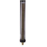 A tall, transparent gravity fed cylindrical container with a black cap and base. Inside, a vertical brown spiral runs the length of the GFCD-2 cylinder, narrowing at the bottom into a cone-shaped tip—perfect as an ice cream cone dispenser.