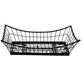 A rectangular black powder coated metal Transformer Basket with an open grid design, slightly curved sides, and raised corners. The basket resembles a food pan and is displayed empty against a plain white background.