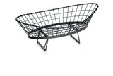 A black, oval-shaped Grand Master Transformer Collection Basket with an open grid design and two angled wire supports for legs, photographed on a white background.