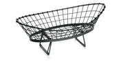 A black, oval-shaped Grand Master Transformer Collection Basket with an open grid design and two angled wire supports for legs, photographed on a white background.