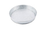 A round, silver-colored galvanized steel platter with a hammered texture and slightly raised edges, shown on a white background. The reflective surface of this TableCraft GP8 tray has no handles or additional decorations.