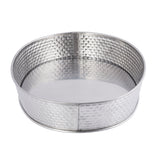 A round, shallow stainless steel serving platter from the Brickhouse Collection, featuring a woven basket-like textured pattern on its sides and a smooth flat base, photographed against a plain white background.