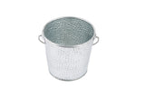 A silver, hammered galvanized pail made from galvanized steel with two small side handles is shown on a white background. This TableCraft Products bucket features a textured surface and appears empty, with its open top facing upward.