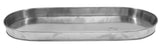 A shiny, empty, oval-shaped stainless steel tray with raised edges, placed on a white background. Part of the Brickhouse Collection, this Replacement Condensation Tray is simple and utilitarian, showing slight reflections and minor smudges.