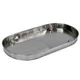 Shiny oval-shaped stainless steel Replacement Condensation Tray with a smooth surface, raised sides, and four rounded feet; the tray features a reflective finish and is part of the elegant Brickhouse Collection, set against a plain white background.