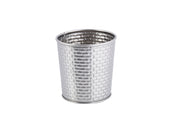 A silver stainless steel cup from the Brickhouse Collection, featuring a cylindrical shape and woven basket-like texture. The rim and base are smooth, with a shiny reflective interior. Presented on a plain white background.