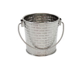 A small Brickhouse Collection Pail, crafted as a silver stainless steel pail with a woven basket pattern, features a smooth rim and thin curved handle. The bucket is empty and displayed against a plain white background.