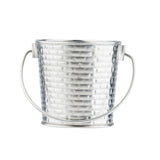 A small, shiny stainless steel pail from the Brickhouse Collection with a textured, dimpled surface and a curved handle on each side, shown against a plain white background. This pail is also dishwasher safe for easy cleaning.