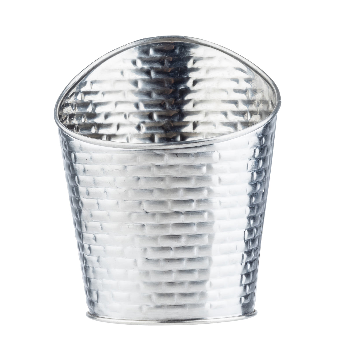 A shiny, stainless steel metal bucket with a textured, basket-weave pattern. Part of the Brickhouse Collection, this bucket has an oval-shaped, slightly slanted rim and is photographed against a plain white background.