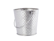 A small, shiny Brickhouse Collection pail with a brick-like textured pattern on its surface. The stainless steel pail features a rounded base, slightly flared rim, and thin metal handle. Its details stand out against the plain white background.