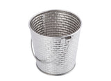 A shiny, stainless steel pail with a woven texture and a curved handle. This Brickhouse Collection pail is empty and photographed from above on a white background. It’s also dishwasher safe for easy cleaning.
