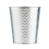 A metallic Brickhouse Collection Cup with a tapered shape and a textured, basket-weave pattern. This 23 oz stainless steel cup features a shiny, reflective finish and a slightly flared rim, set against a plain white background to highlight its design.