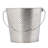 A metallic silver Brickhouse Collection pail with a textured, brick-like pattern and a thin handle. This stainless steel pail is empty and photographed against a white background.