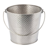 A silver Brickhouse Collection pail featuring a textured, woven-like pattern, rounded rim, and thin wire handle on both sides. This stainless steel pail is empty and pictured against a white background.