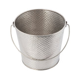 A shiny, stainless steel pail from the Brickhouse Collection with a textured, woven-like pattern and thin, curved handles on each side. The bucket is empty, dishwasher safe, and shown on a plain white background.