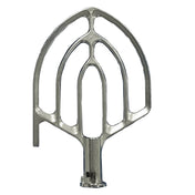 A stainless steel Flat Beater for a 25 qt. mixer, featuring an open, curved frame with a central connector. Its symmetrical, leaf-like shape includes multiple horizontal and vertical reinforcing bars for efficient mixing.