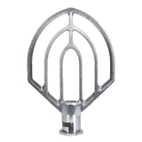 A metallic Globe Middleby Flat Beater paddle attachment with a flat, wide, open design. It features three main curved arches radiating from the center and a solid base for connecting to a 10 qt. mixer, finished in an industrial silver look.