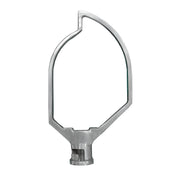 A metal flat beater attachment for a 30 qt. mixer, shaped like an elongated teardrop with an open center, smooth edges, and a connector at the bottom for attaching to Globe Middleby stand mixers.