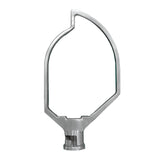 A metal stand mixer paddle attachment with a flat, leaf-shaped frame and an open center, designed for mixing dough or batter in a Globe 20 qt. mixer. The attachment has a solid base for connecting to a mixer and a smooth, polished metallic surface.