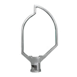A stainless steel flat beater attachment for a 40 qt. mixer, featuring an open, leaf-shaped frame with a curved top and angled sides. Compatible with Globe Middleby mixers, its smooth metallic surface ensures efficient mixing every time.