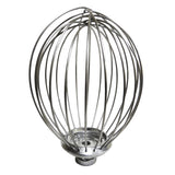 A stainless steel Wire Whip balloon whisk attachment for an 8 qt. mixer, featuring multiple curved wires forming an oval cage shape with a round base designed to fit securely into the mixer.