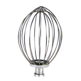 A stainless steel wire whip attachment with a metal base, designed for use with a 20 qt. mixer. The evenly spaced, curved wires form an open, balloon-like shape, perfect for whipping and mixing ingredients efficiently.
