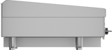 Side view of a Vulcan 972RX-30 heavy duty griddle with four cylindrical legs and control knobs on the right; features a sloped top and a modern, industrial stainless steel design.