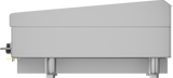 Side view of a Vulcan 972RX-30 heavy duty griddle, a large stainless steel commercial kitchen appliance with four cylindrical legs, rectangular body, slanted top, and control knob on the left. The smooth surface reflects industrial kitchen quality.