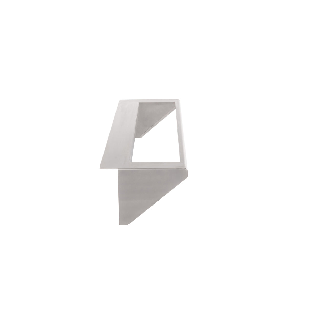 A Vulcan metal bracket with a rectangular cutout, viewed from the side against a white background. Featuring a flat top, vertical support, and angled lower section, this CONRAIL-ACB36 design creates a geometric, minimalist shape.