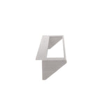 A Vulcan metal bracket with a rectangular cutout, viewed from the side against a white background. Featuring a flat top, vertical support, and angled lower section, this CONRAIL-ACB36 design creates a geometric, minimalist shape.