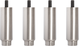 Four identical Vulcan cylindrical metal furniture legs, model LEGS-GRD6, are shown upright in a row. Each 6" leg is silver with a smooth finish and has a black threaded screw on top for attachment. The background is plain and light-colored.