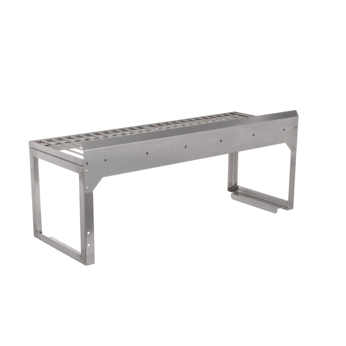 A Vulcan overshelf featuring a removable wire rack with a rectangular frame and open grid surface, supported by two sturdy legs. Crafted from stainless steel, it offers a modern, industrial design ideal for use as a shelf or organizer.