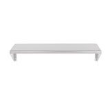 A Vulcan stainless steel plate rail wall shelf with a flat rectangular surface and two angled brackets on each end. Photographed against a plain white background, it highlights the shelf’s minimalist and utilitarian design.