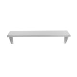 A simple, wall-mounted 36 inch stainless steel shelf with a flat rectangular surface and two angled support brackets underneath, set against a plain white background. The shelf features a minimalist, industrial design.