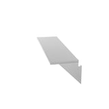 A gray, rectangular 36 inch shelf is mounted on a white wall. Beneath it, a triangular support bracket extends downward and right, providing stability to the plate rail. The background is entirely white and uncluttered.