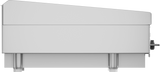 Side view of a modern, rectangular 24" Heavy Duty Griddle for commercial kitchens, featuring a slanted top. It stands on four sturdy cylindrical legs with a right-side handle and has a smooth, metallic finish—ideal as a reliable gas countertop griddle.